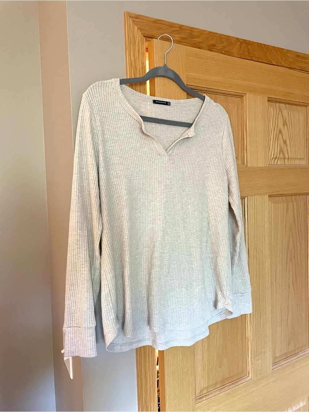Waffle-Knit Long Sleeve Sweater Top, Light Beige